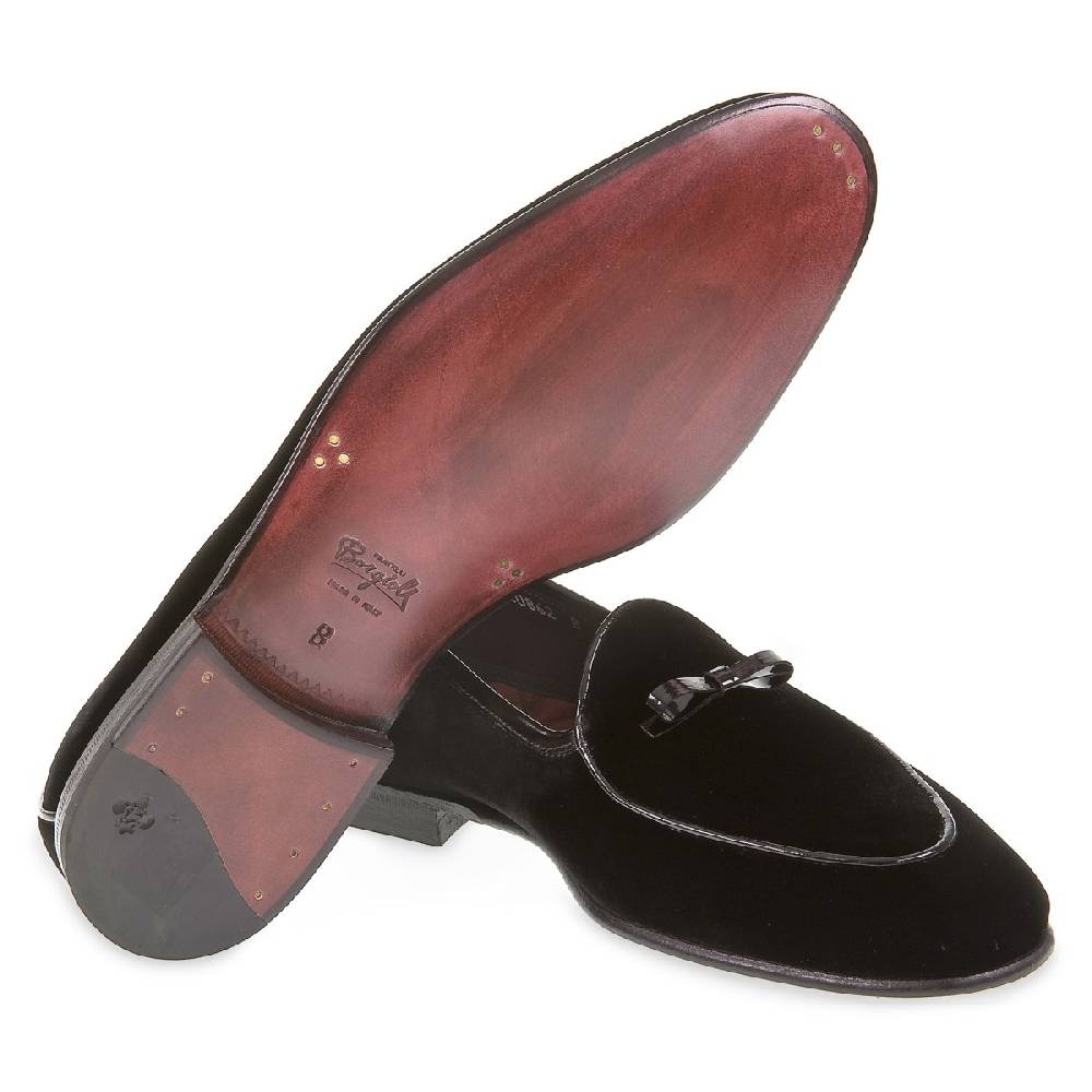 Lartigiano Del Cuoio Mocassino Belga In Velluto Nero E Vernice Fatto A Mano Da Fratelli Borgioli