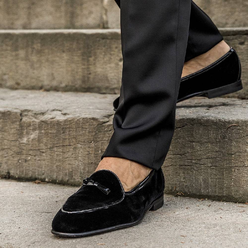 Lartigiano Del Cuoio Mocassino Belga In Velluto Nero E Vernice Fatto A Mano Da Fratelli Borgioli