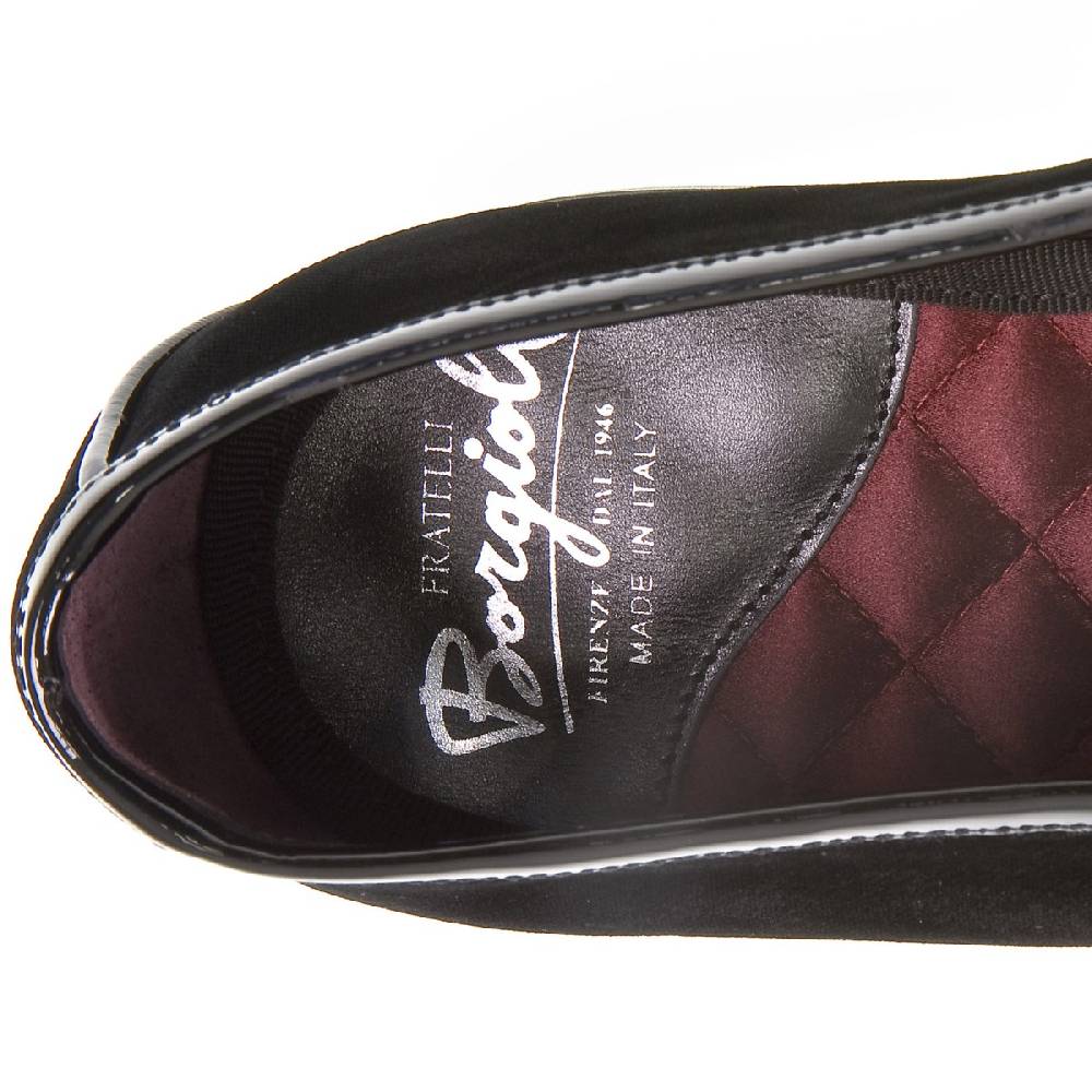 Lartigiano Del Cuoio Mocassino Belga In Velluto Nero E Vernice Fatto A Mano Da Fratelli Borgioli