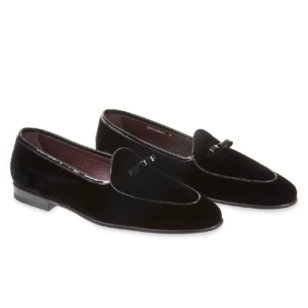 Lartigiano Del Cuoio Mocassino belga in velluto nero e vernice fatto a mano da Fratelli Borgioli