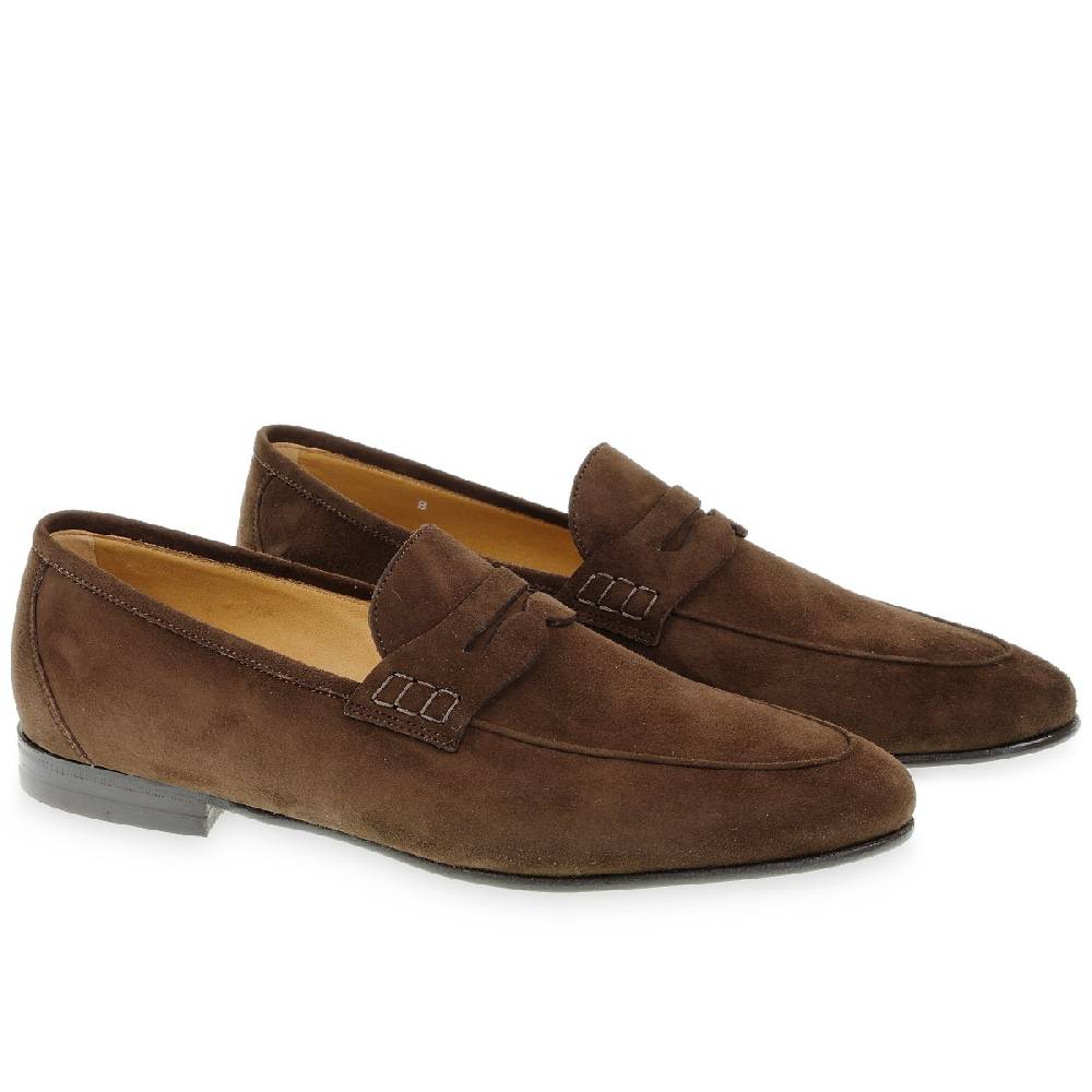 Lartigiano Del Cuoio Mocassino college in camoscio marrone fatto a mano da Fratelli Borgioli