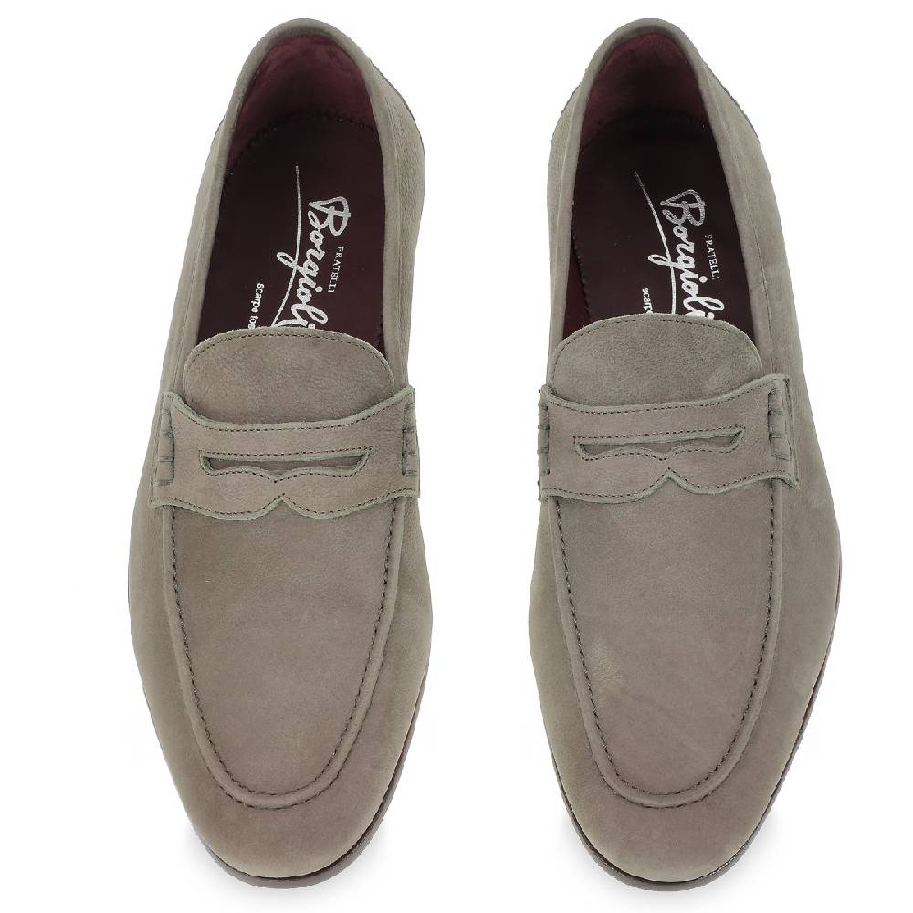 Lartigiano Del Cuoio Mocassino College In Pelle Nabuccata Grigia Fatto A Mano Da Fratelli Borgioli