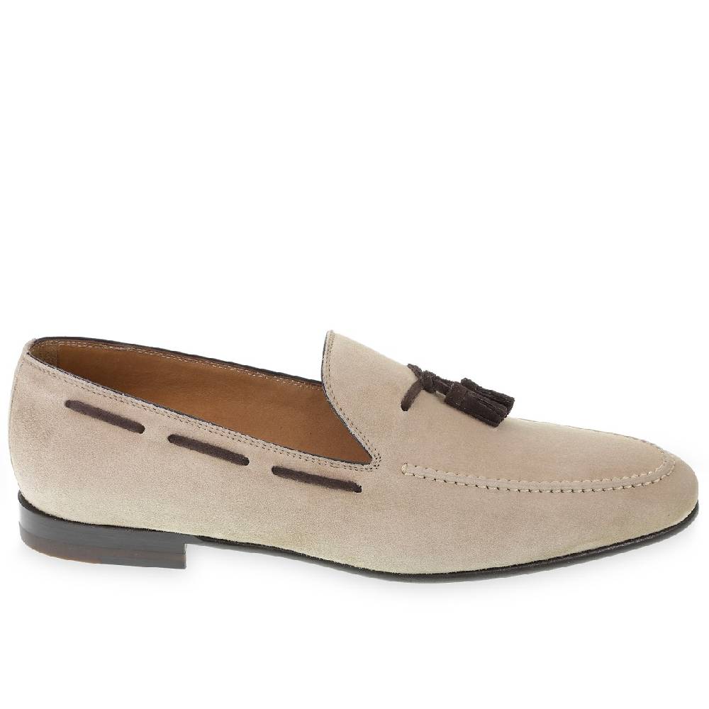 Lartigiano Del Cuoio Mocassino Con Nappine In Pelle Di Camoscio Beige Fatto A Mano Da Fratelli Borgioli