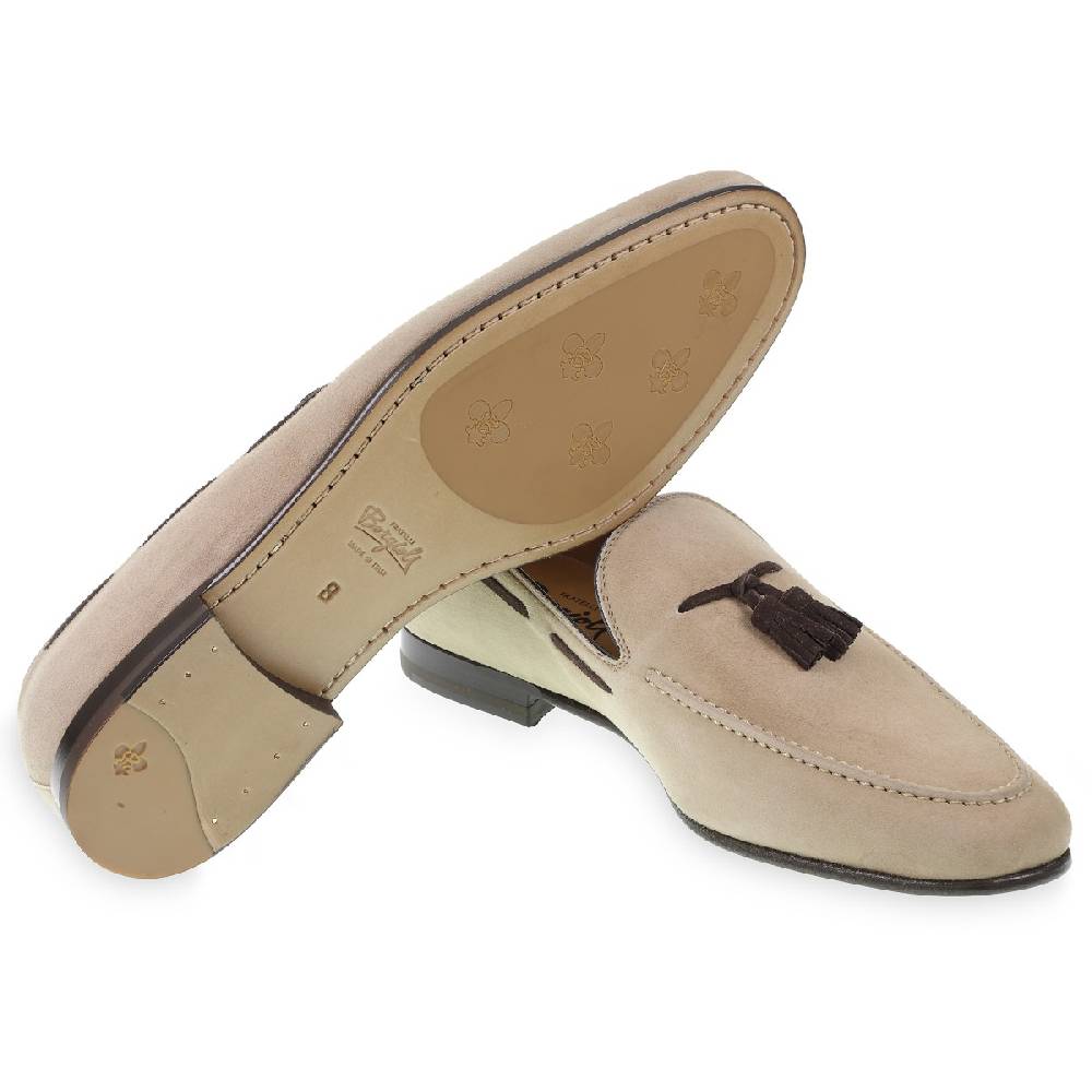 Lartigiano Del Cuoio Mocassino Con Nappine In Pelle Di Camoscio Beige Fatto A Mano Da Fratelli Borgioli