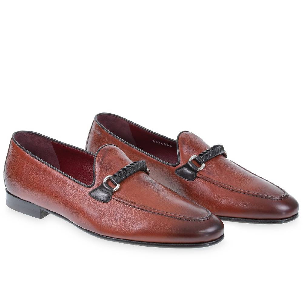 Lartigiano Del Cuoio Mocassino Da Uomo In Pelle Color Mattone Con Passante Intrecciato