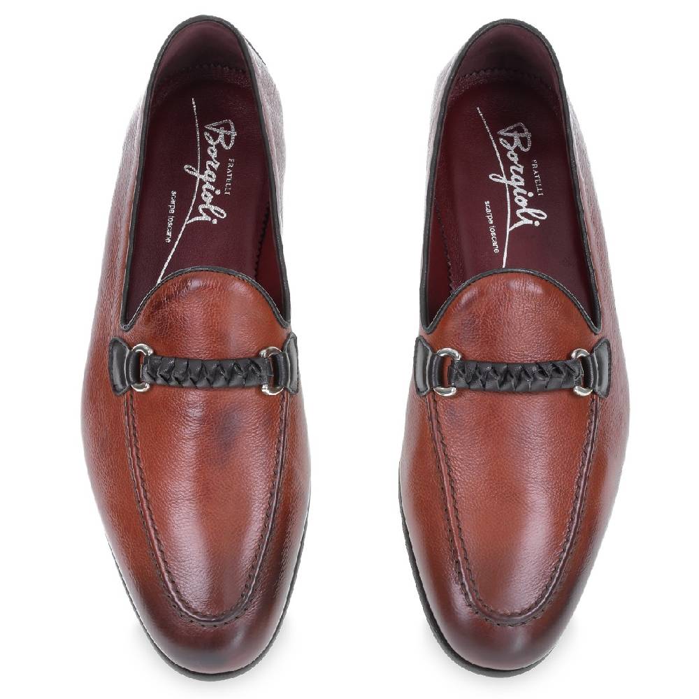 Lartigiano Del Cuoio Mocassino Da Uomo In Pelle Color Mattone Con Passante Intrecciato