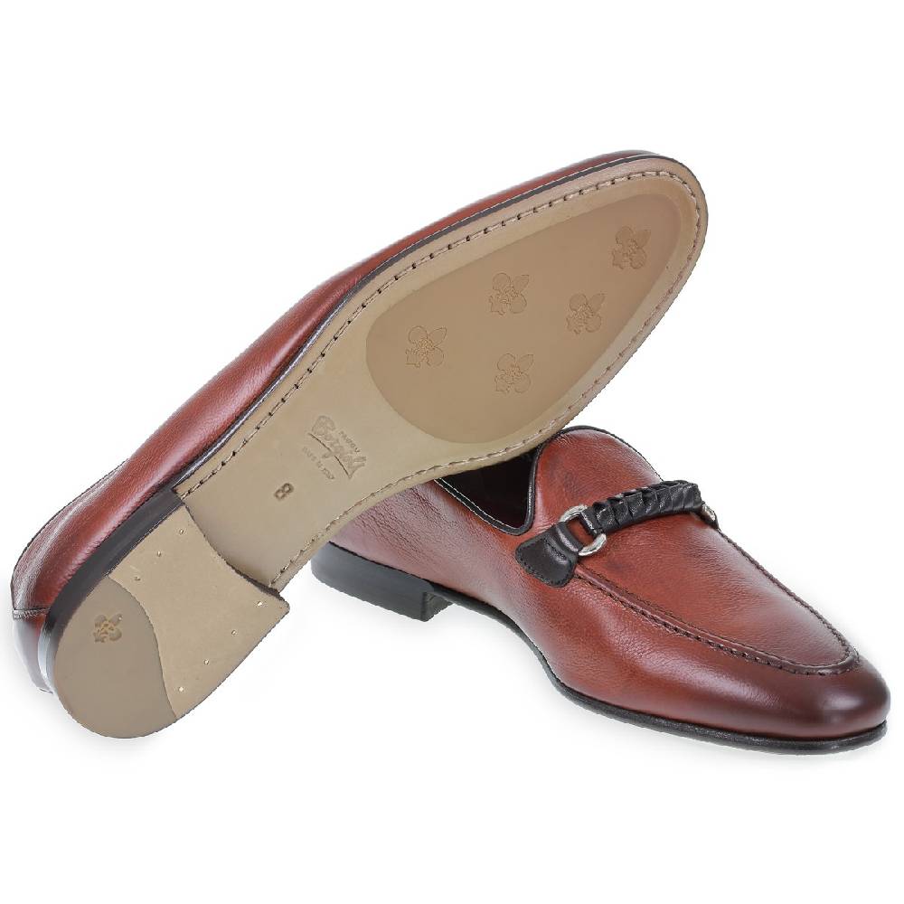 Lartigiano Del Cuoio Mocassino Da Uomo In Pelle Color Mattone Con Passante Intrecciato