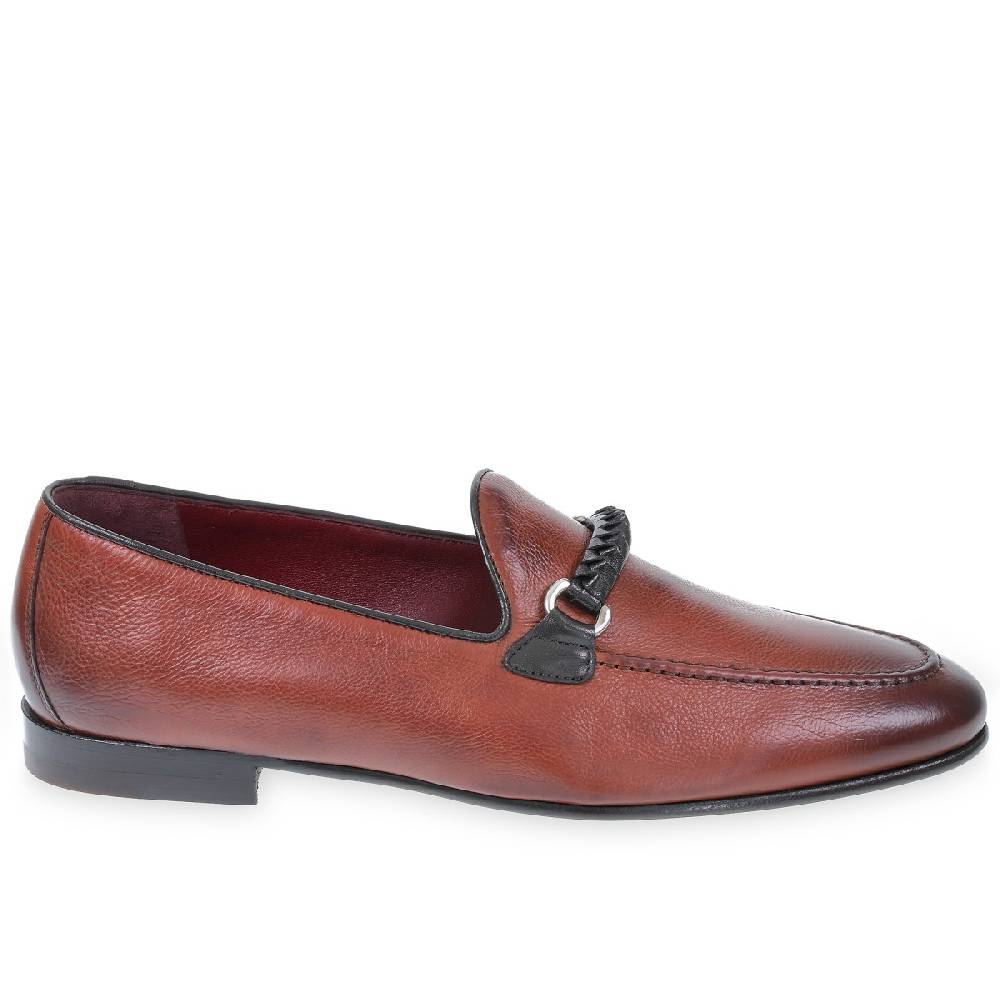 Lartigiano Del Cuoio Mocassino da uomo in pelle color mattone con passante intrecciato