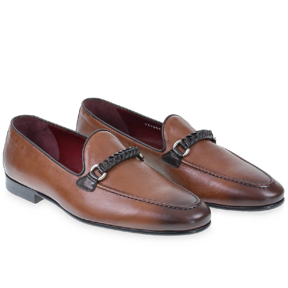 Lartigiano Del Cuoio Mocassino Da Uomo In Pelle Marrone Con Passante Intrecciato