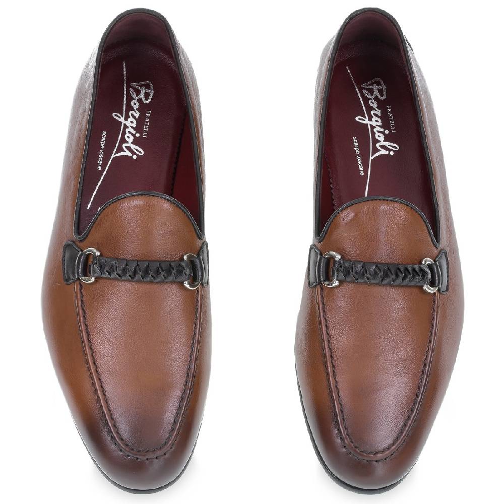 Lartigiano Del Cuoio Mocassino Da Uomo In Pelle Marrone Con Passante Intrecciato