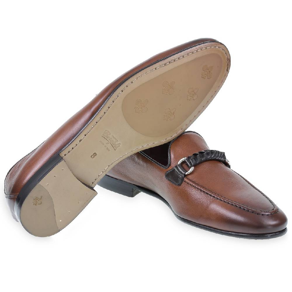 Lartigiano Del Cuoio Mocassino Da Uomo In Pelle Marrone Con Passante Intrecciato