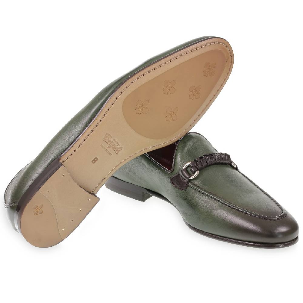Lartigiano Del Cuoio Mocassino Da Uomo In Pelle Verde Con Passante Intrecciato