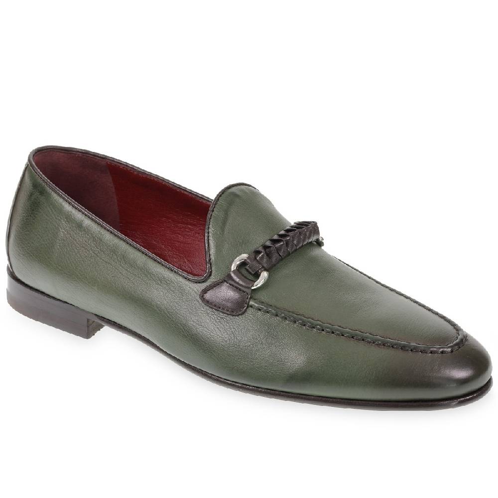 Lartigiano Del Cuoio Mocassino Da Uomo In Pelle Verde Con Passante Intrecciato