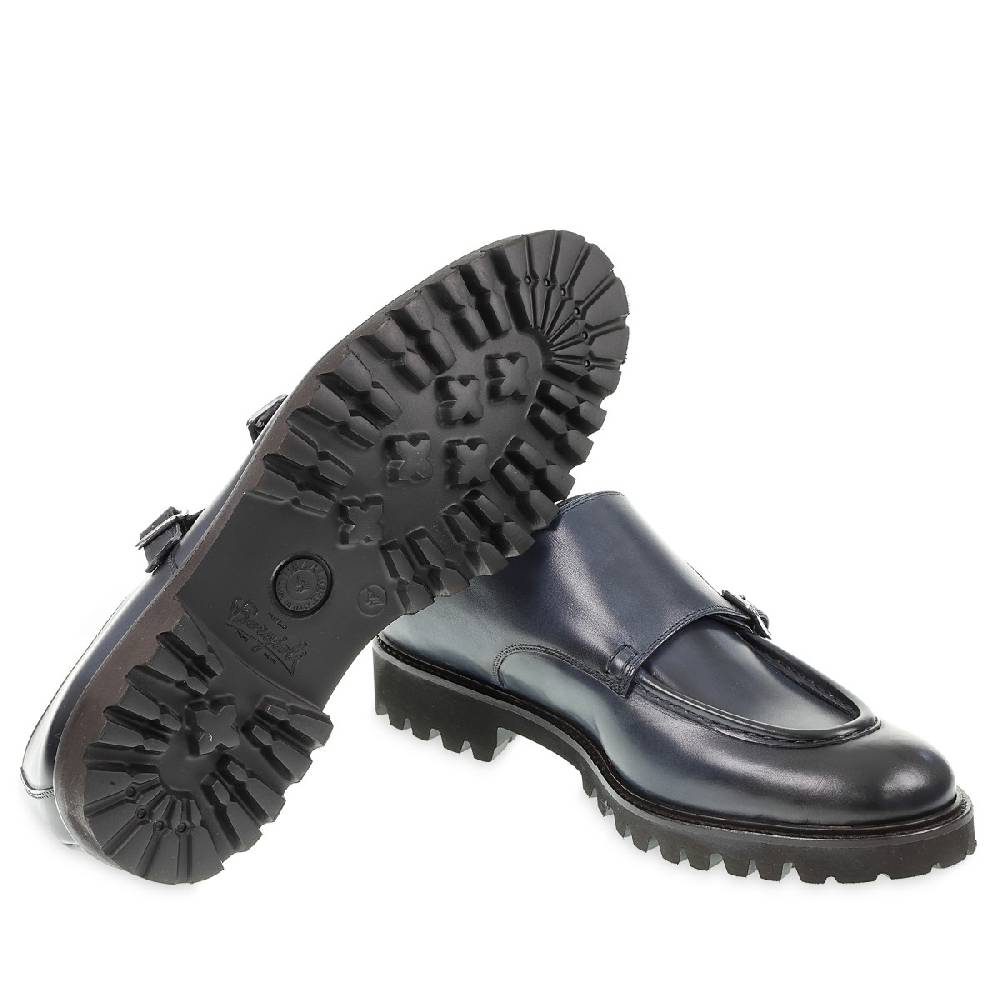 Lartigiano Del Cuoio Mocassino Doppia Fibbia In Vitello Anticato Blu Realizzato A Mano Da Fratelli Borgioli