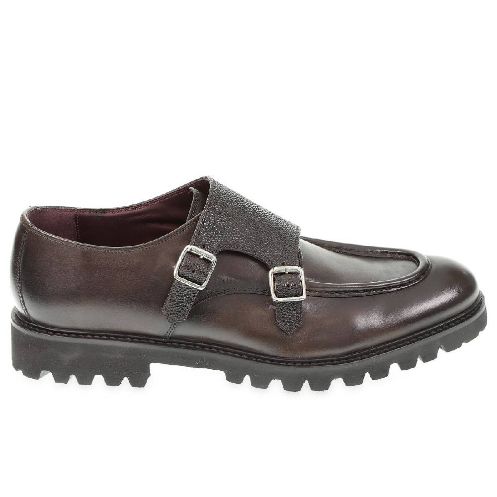 Lartigiano Del Cuoio Mocassino Doppia Fibbia In Vitello Anticato Color Ebano Realizzato A Mano