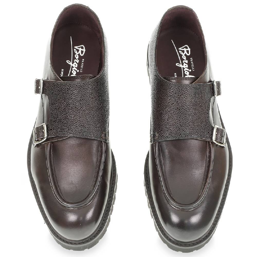 Lartigiano Del Cuoio Mocassino Doppia Fibbia In Vitello Anticato Color Ebano Realizzato A Mano