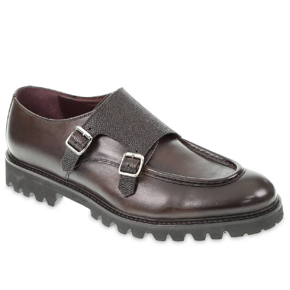 Lartigiano Del Cuoio Mocassino Doppia Fibbia In Vitello Anticato Color Ebano Realizzato A Mano