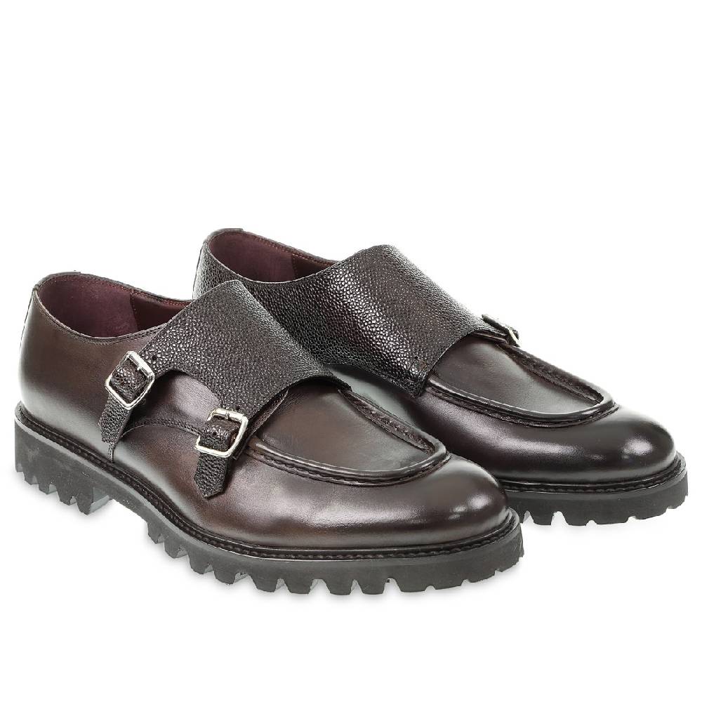 Lartigiano Del Cuoio Mocassino doppia fibbia in vitello anticato color ebano realizzato a mano