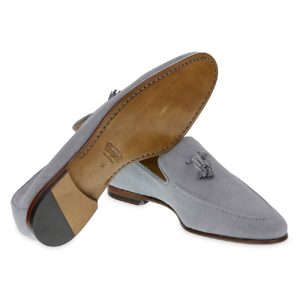 Lartigiano Del Cuoio Mocassino In Camoscio Grigio Con Nappine Fatto A Mano Da Fratelli Borgioli
