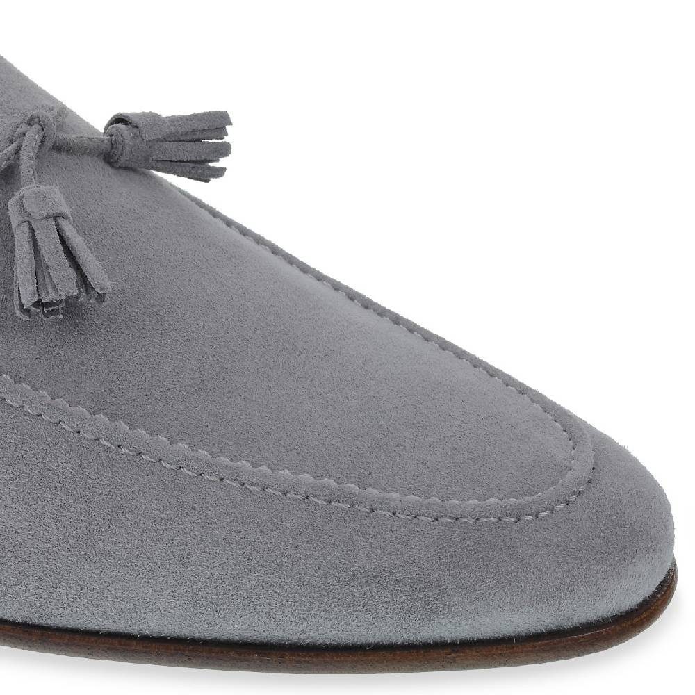 Lartigiano Del Cuoio Mocassino In Camoscio Grigio Con Nappine Fatto A Mano Da Fratelli Borgioli