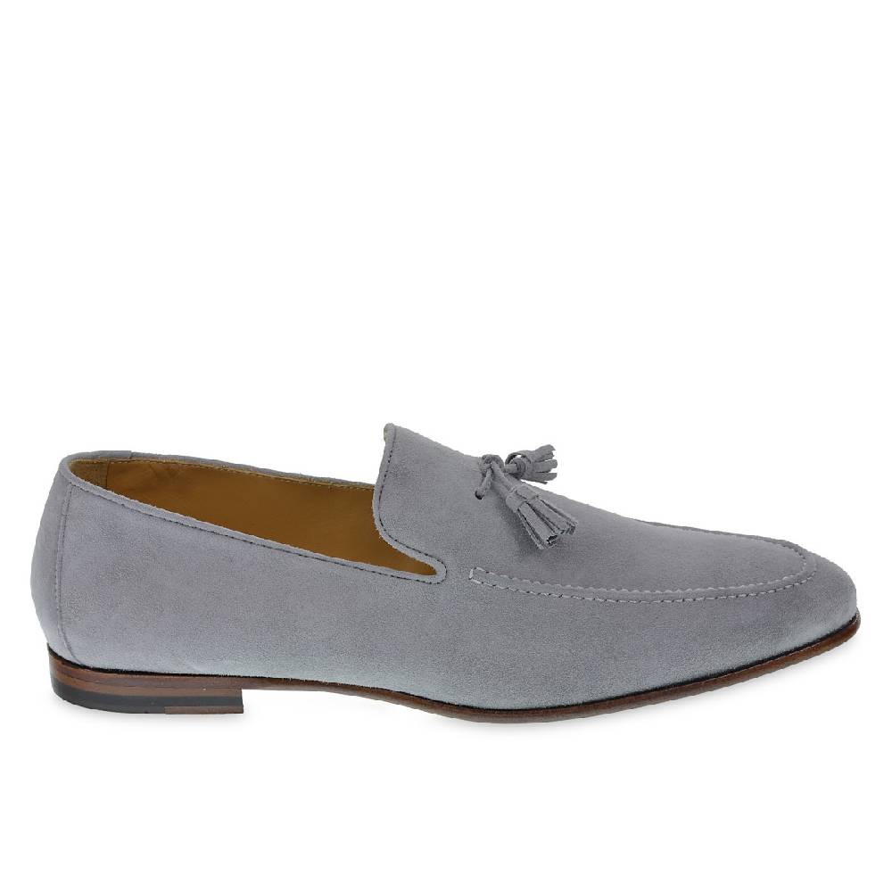 Lartigiano Del Cuoio Mocassino in camoscio grigio con nappine fatto a mano da Fratelli Borgioli