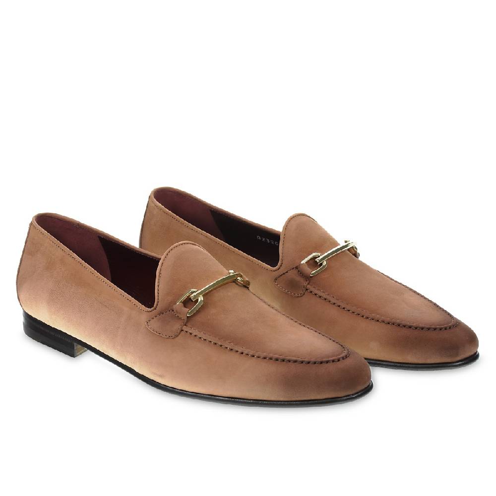 Lartigiano Del Cuoio Mocassino In Pelle Nabuccata Con Passante In Metallo Dorato