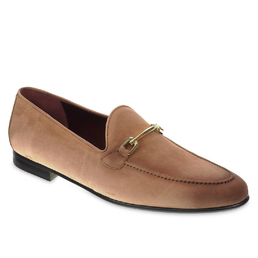 Lartigiano Del Cuoio Mocassino In Pelle Nabuccata Con Passante In Metallo Dorato