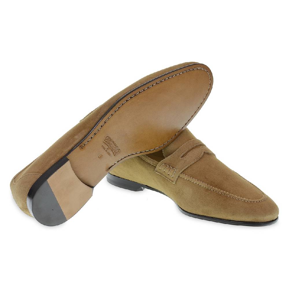 Lartigiano Del Cuoio Mocassino Penny In Camoscio Beige Realizzato A Mano Da Fratelli Borgioli