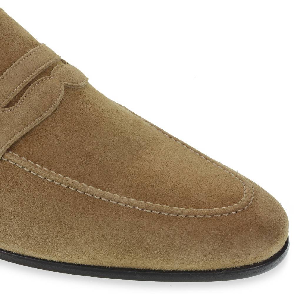 Lartigiano Del Cuoio Mocassino Penny In Camoscio Beige Realizzato A Mano Da Fratelli Borgioli