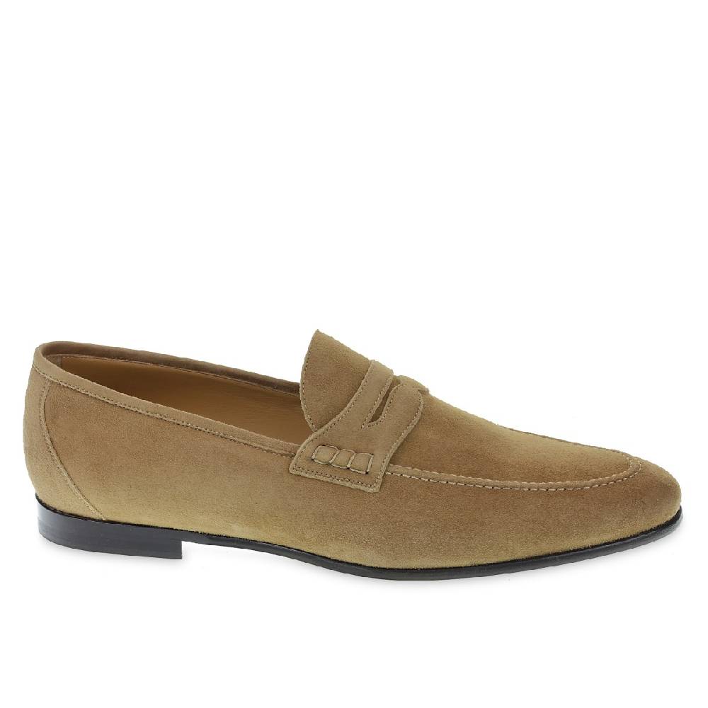 Lartigiano Del Cuoio Mocassino penny in camoscio beige realizzato a mano da Fratelli Borgioli