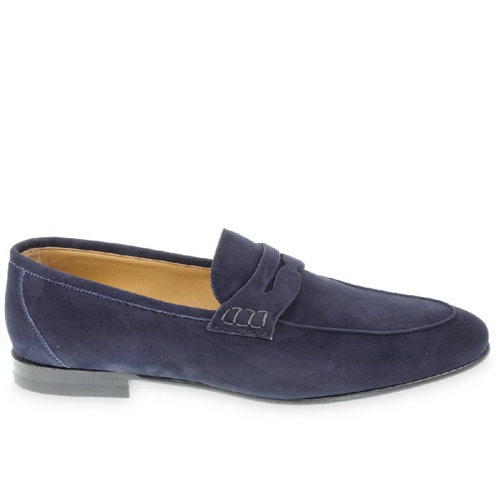 Lartigiano Del Cuoio Mocassino Penny In Camoscio Blu Fatto A Mano Da Fratelli Borgioli