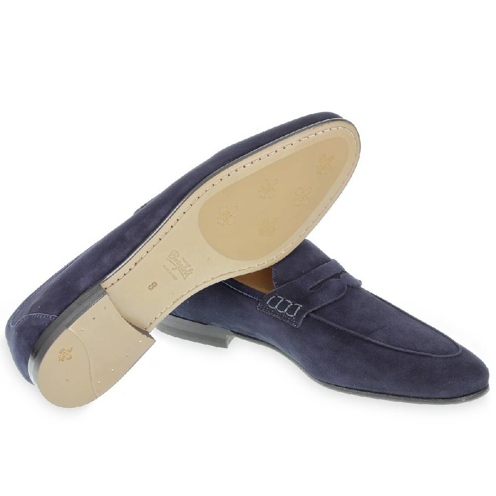 Lartigiano Del Cuoio Mocassino Penny In Camoscio Blu Fatto A Mano Da Fratelli Borgioli