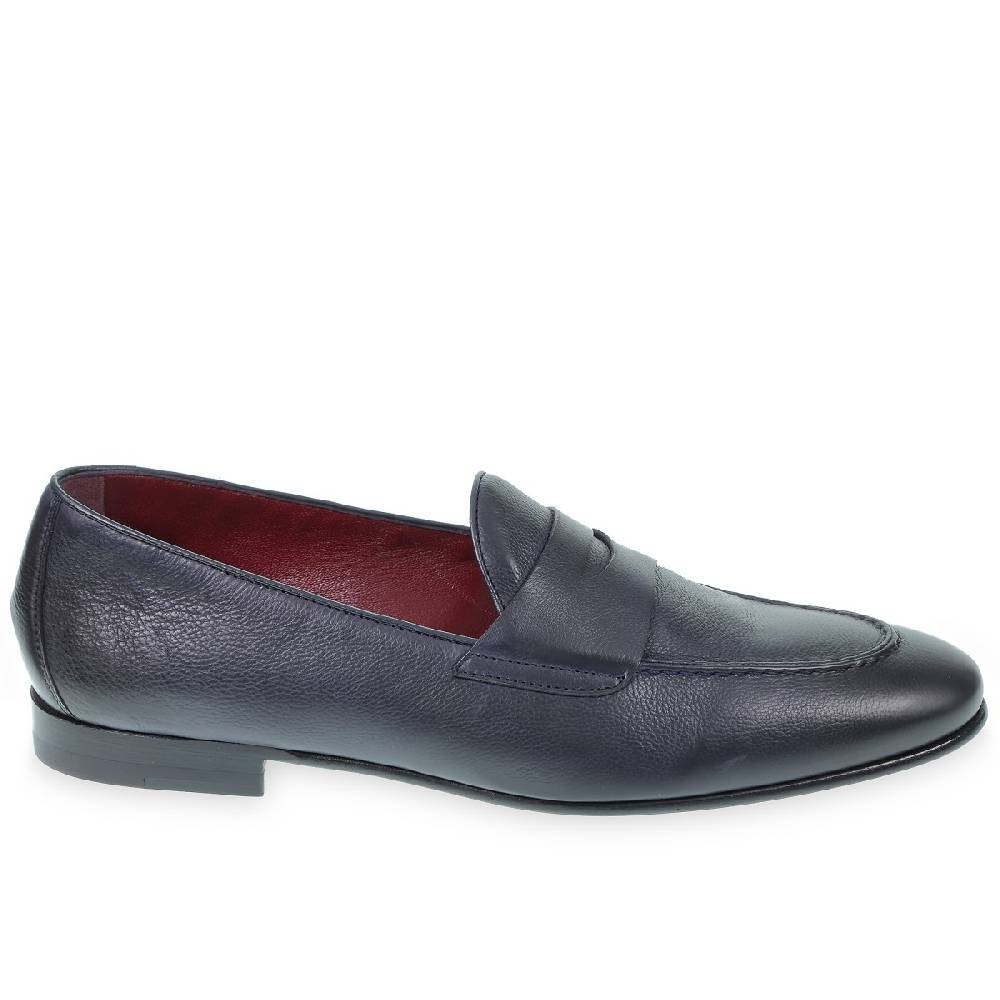 Lartigiano Del Cuoio Mocassino Penny In Vitello Morbido Blu Fatto A Mano Da Fratelli Borgioli