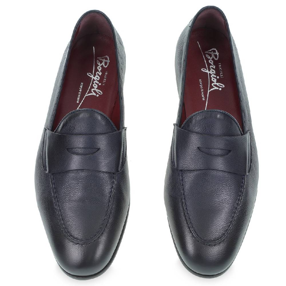 Lartigiano Del Cuoio Mocassino Penny In Vitello Morbido Blu Fatto A Mano Da Fratelli Borgioli