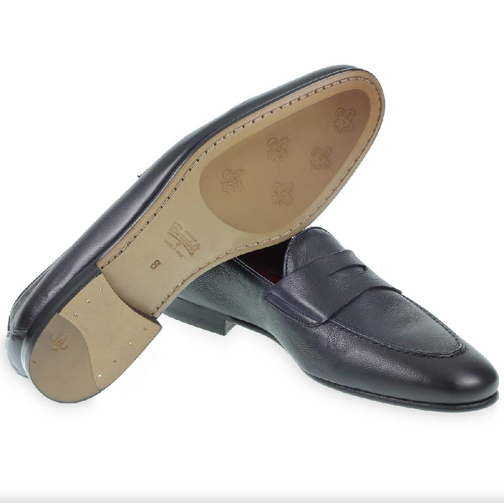 Lartigiano Del Cuoio Mocassino Penny In Vitello Morbido Blu Fatto A Mano Da Fratelli Borgioli