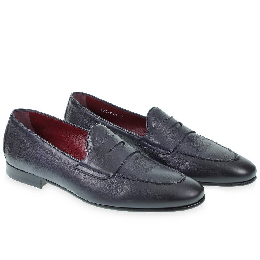 Lartigiano Del Cuoio Mocassino penny in vitello morbido blu fatto a mano da Fratelli Borgioli