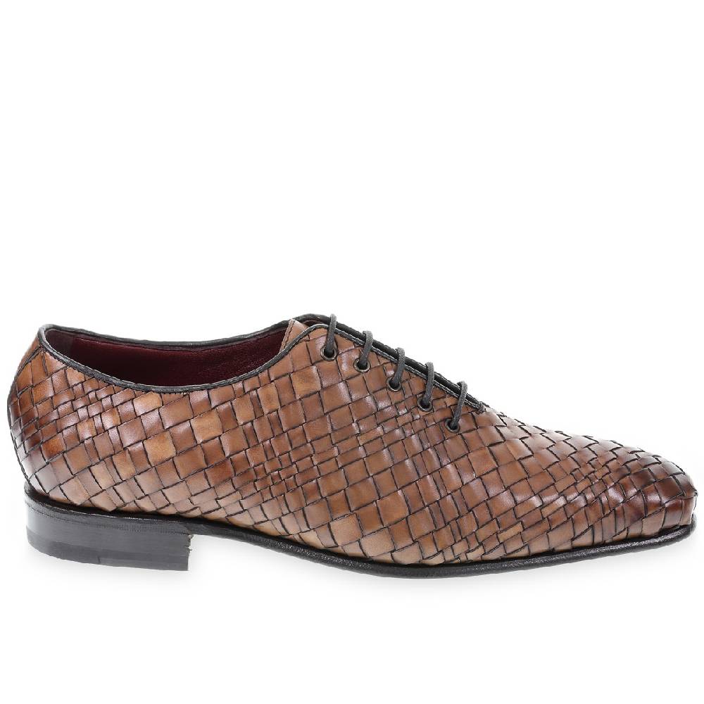 Lartigiano Del Cuoio Oxford In Pelle Marrone Intrecciata E Tinta A Mano Da Fratelli Borgioli