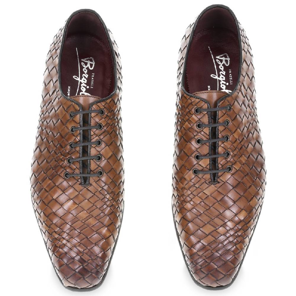 Lartigiano Del Cuoio Oxford In Pelle Marrone Intrecciata E Tinta A Mano Da Fratelli Borgioli