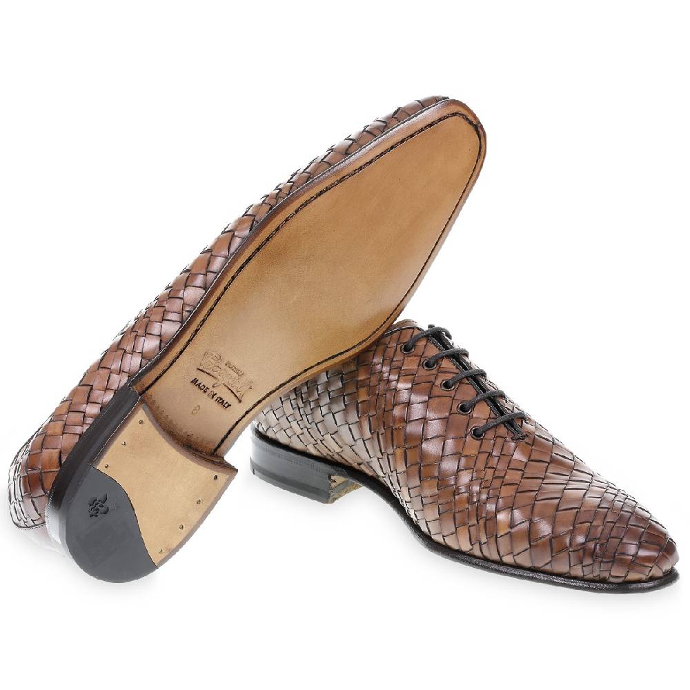 Lartigiano Del Cuoio Oxford In Pelle Marrone Intrecciata E Tinta A Mano Da Fratelli Borgioli