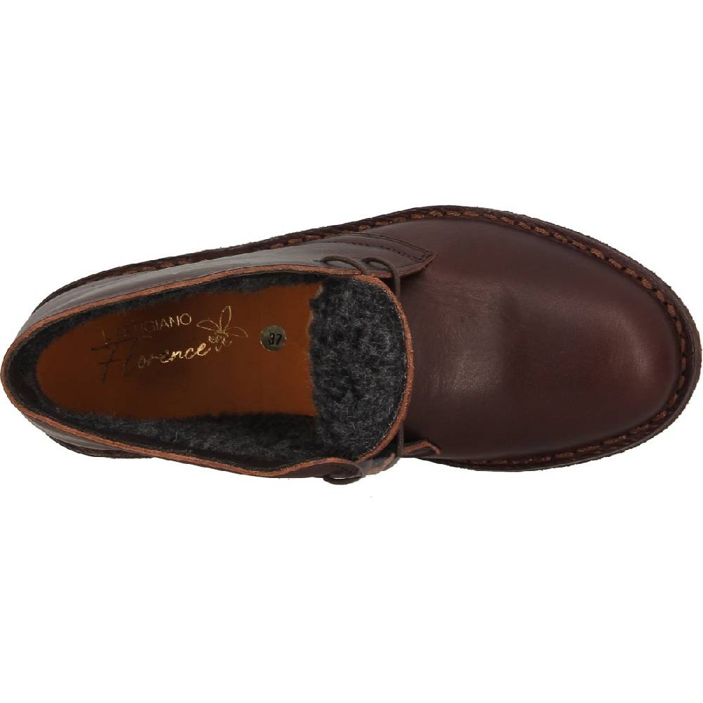 Lartigiano Del Cuoio Polacchine Da Donna In Pelle Marrone Scuro Con Fodera Invernale