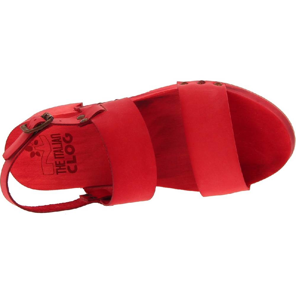 Lartigiano Del Cuoio Sabot Donna Rosso In Legno Artigianali Con Fascia In Pelle