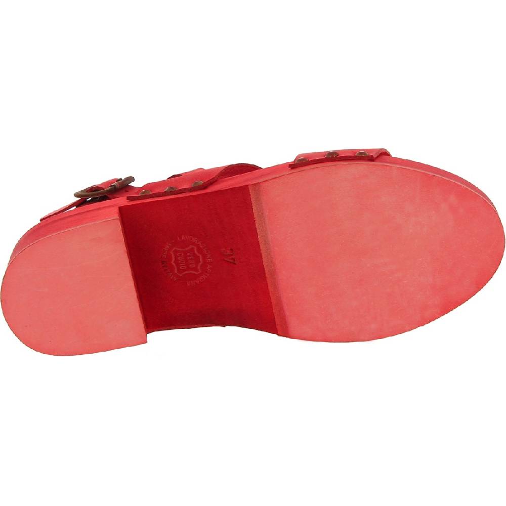 Lartigiano Del Cuoio Sabot Donna Rosso In Legno Artigianali Con Fascia In Pelle