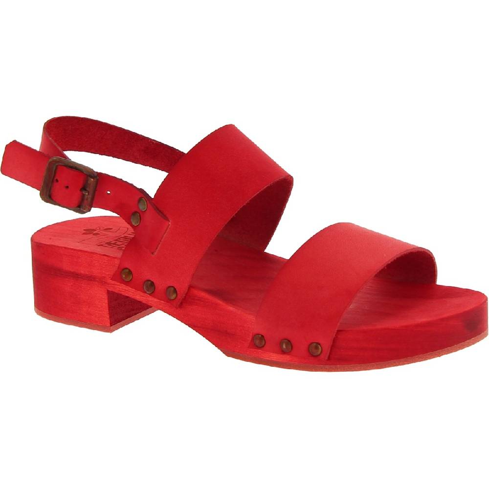 Lartigiano Del Cuoio Sabot donna rosso in legno artigianali con fascia in pelle