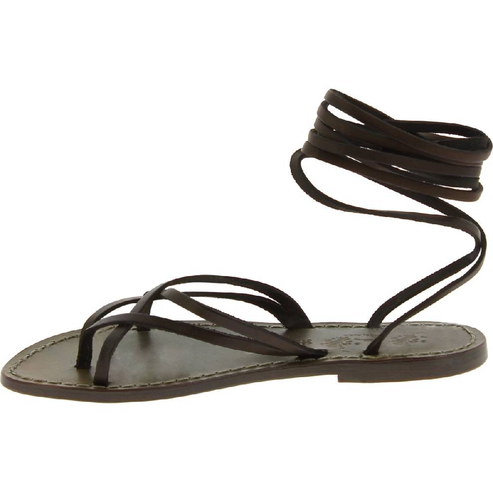 Lartigiano Del Cuoio Sandali Alla Schiava Artigianali In Pelle Color Fango