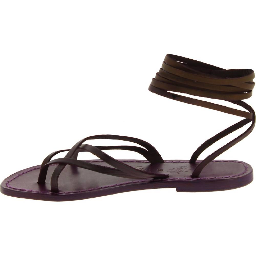 Lartigiano Del Cuoio Sandali Alla Schiava Artigianali In Pelle Color Prugna
