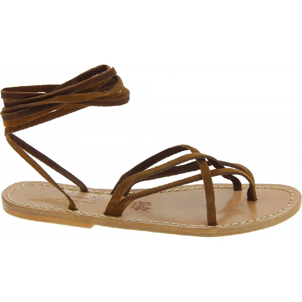 Lartigiano Del Cuoio Sandali Alla Schiava Bassi In Nabuk Nocciola Artigianali