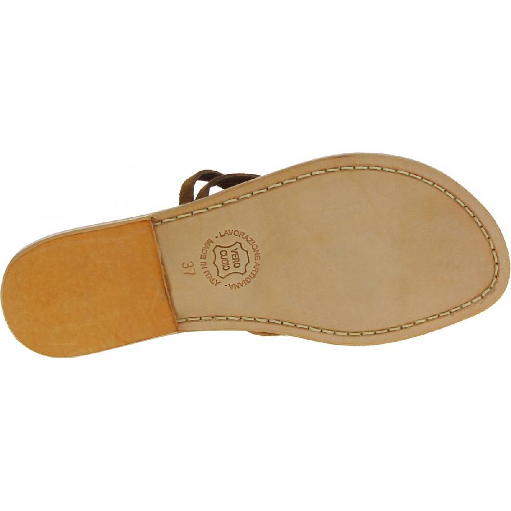 Lartigiano Del Cuoio Sandali Alla Schiava Bassi In Nabuk Nocciola Artigianali