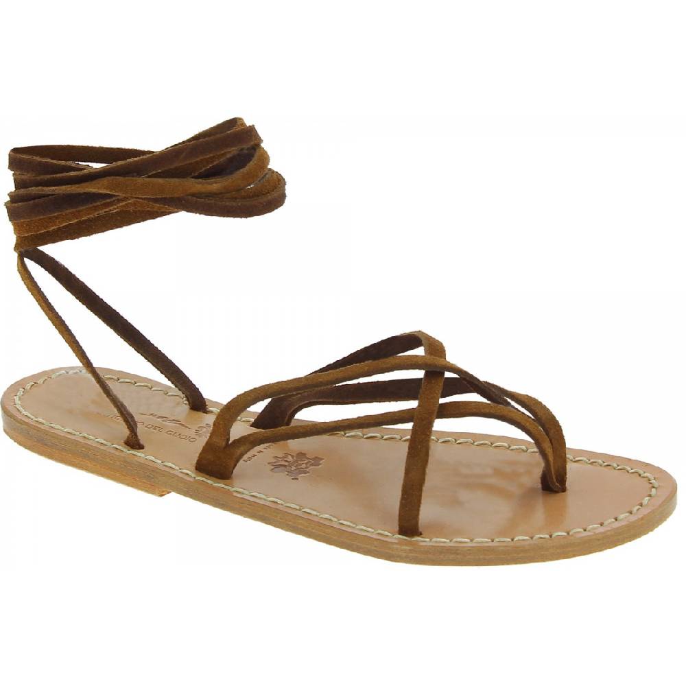 Lartigiano Del Cuoio Sandali alla schiava bassi in nabuk nocciola artigianali