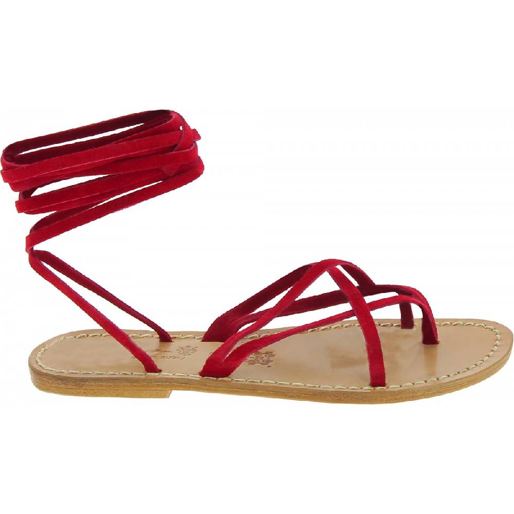 Lartigiano Del Cuoio Sandali Alla Schiava Bassi In Nubuk Rosso Artigianali