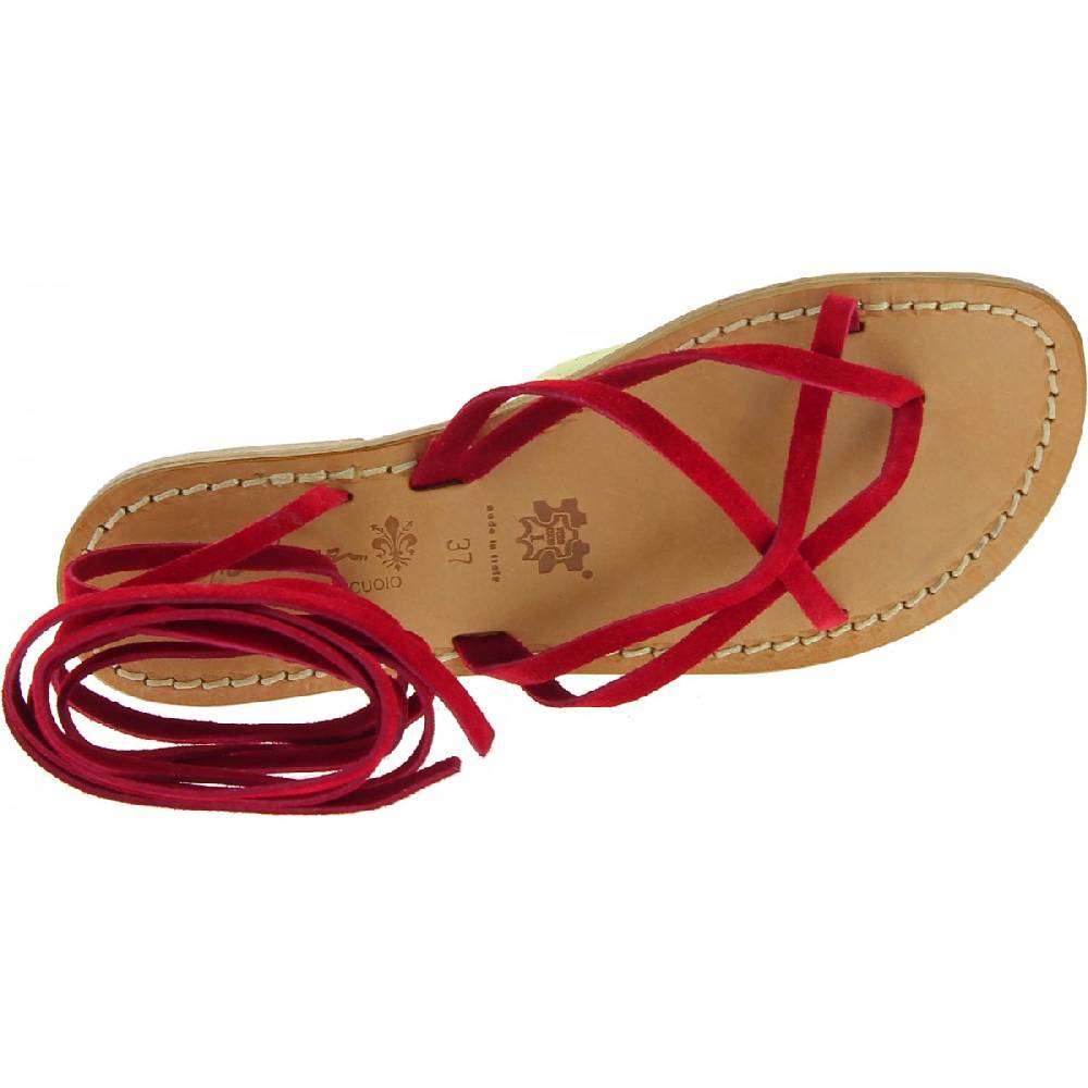 Lartigiano Del Cuoio Sandali Alla Schiava Bassi In Nubuk Rosso Artigianali